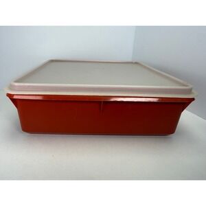 Vintage Tupperware Square Storage Container Orange 514-3 Lid 9x9 Made USA